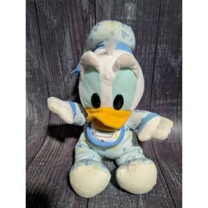 Vintage 1993 Mattel Disney Lullaby BABY DONALD DUCK Plush Blue Pajamas Bib